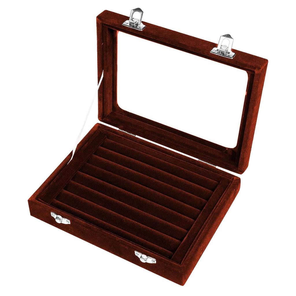 Women 7 Slot Velvet Jewelry Box Jewelry Organizer Display Tray Storage Box Rings Earrings Necklace Storage