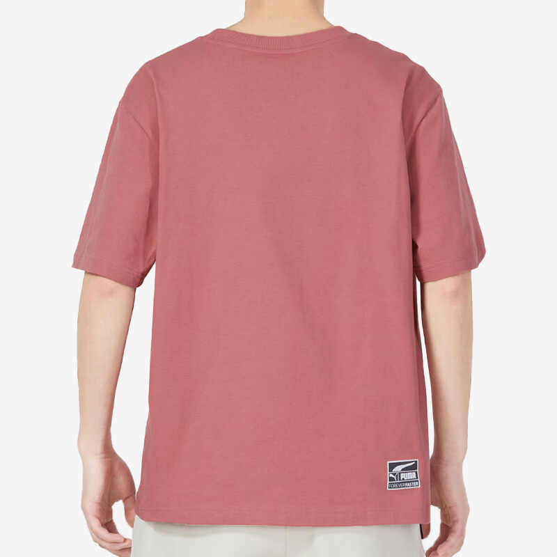 PUMA Letter Logo Print Round Neck Short Sleeve T-Shirt Unisex Tops Deep-Pink 623251-50