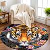 Tiger pattern & colorful flowers Flannel-printed round floor mats are slip-resistant Suitable living room terrace garden carpets
