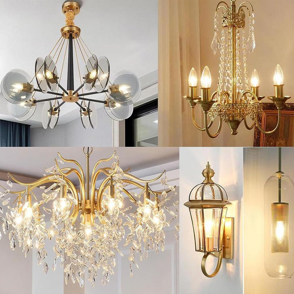 ZYYRSS LED Edison Bulb Chandelier Bulb, Brown, 6W Filament, E17 Base, 2700K Warm White, Equivalent To 60W, 720lm, Candle Shape, Retro Bulb, High