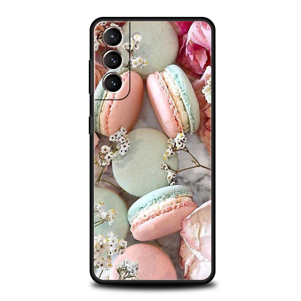 Cute Macarons Dessert Case For Samsung Galaxy S22 S21 S20 Ultra FE 5G S24 S9 S10 Plus S23 S10E Silicone Phone Cover