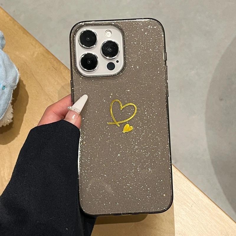 

Мягкий прозрачный чехол для телефона с блестками и сердечками для iPhone 11 12 13 14 15 Pro Max 7 8 Plus X Xs Max XR, прозрачный бампер, задняя крышка For iphone 13Pro