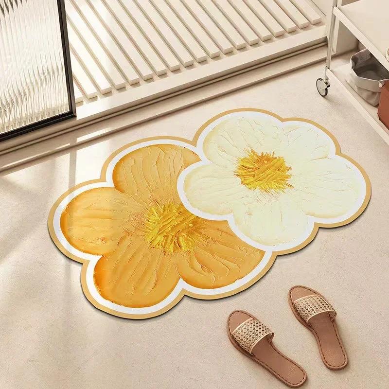 Soft Diatomite Mat Flower Diatomaceous Earth Bath Mats Non-slip Bathroom Tub Carpet Quick Dry Women Room Door Rug Absorbent