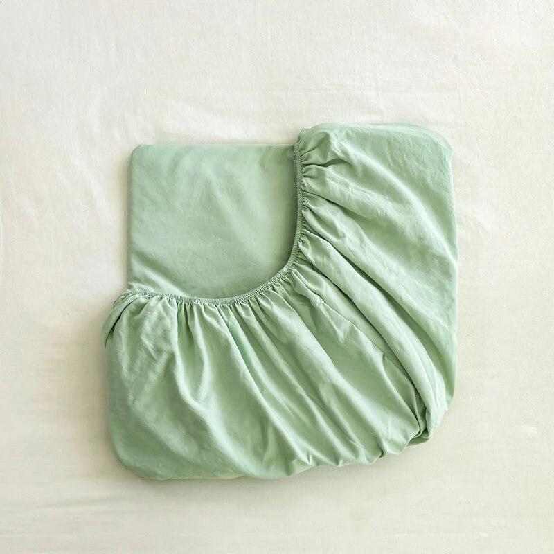 Cotton Bedding Fitted Sheet Elastic Band Around Mattress Cover Single Double King Queen Size Solid Color Bed Cover No Pillowcase
