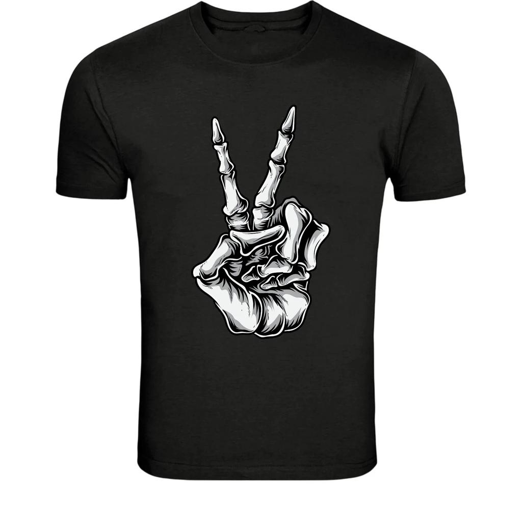 Skeleton Peace Sign Hand T-Shirt - Gothic Skull Hand Victory