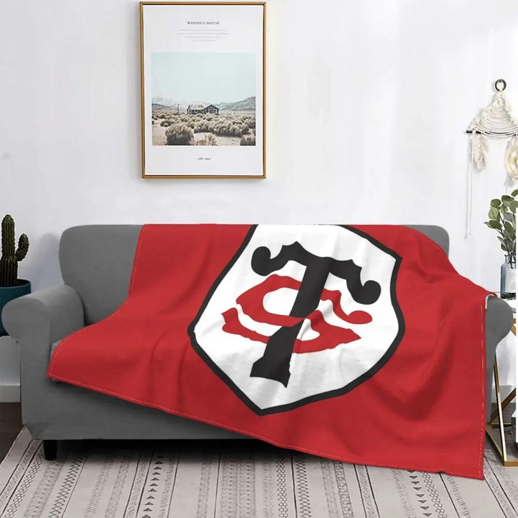 Icon Stade Toulousain Fleece Throw Blanket Rugby Club Blanket for Bedding Couch Soft Bedspread