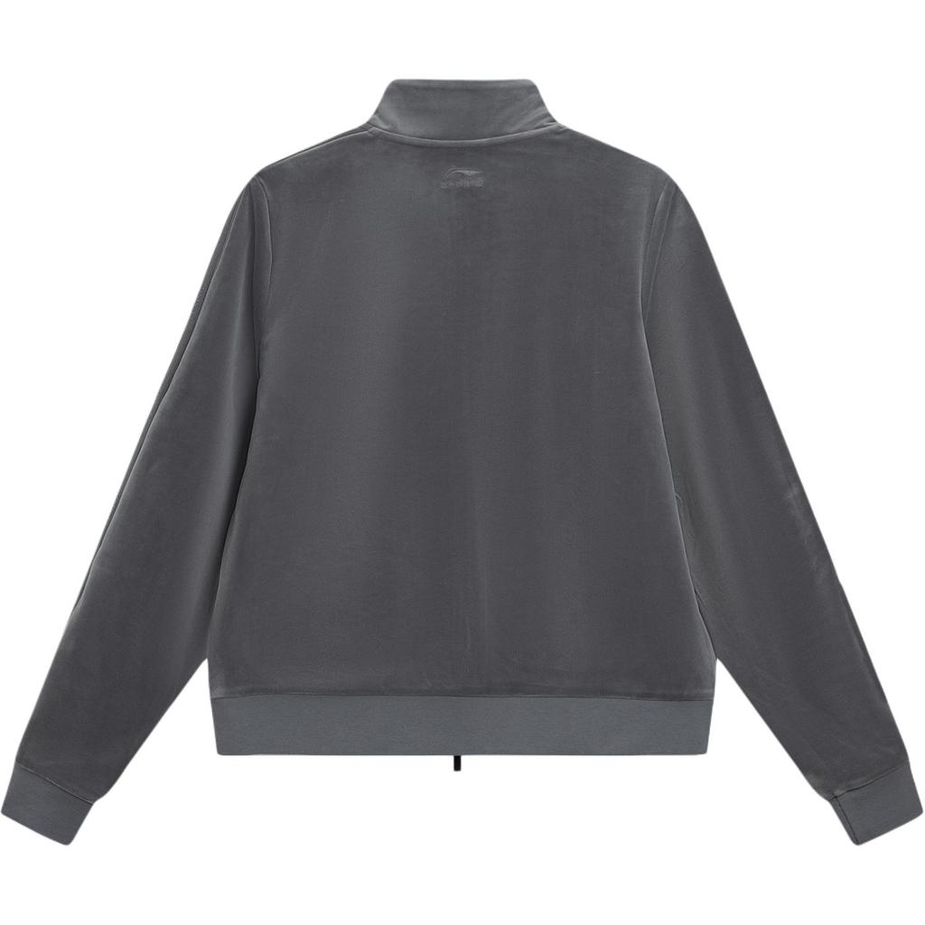 Li-Ning Sports Lifestyle Series Stand Collar Letter Embroidery Zipper Jacket Women Jacket Asphalt-Gray AWDVC24-5