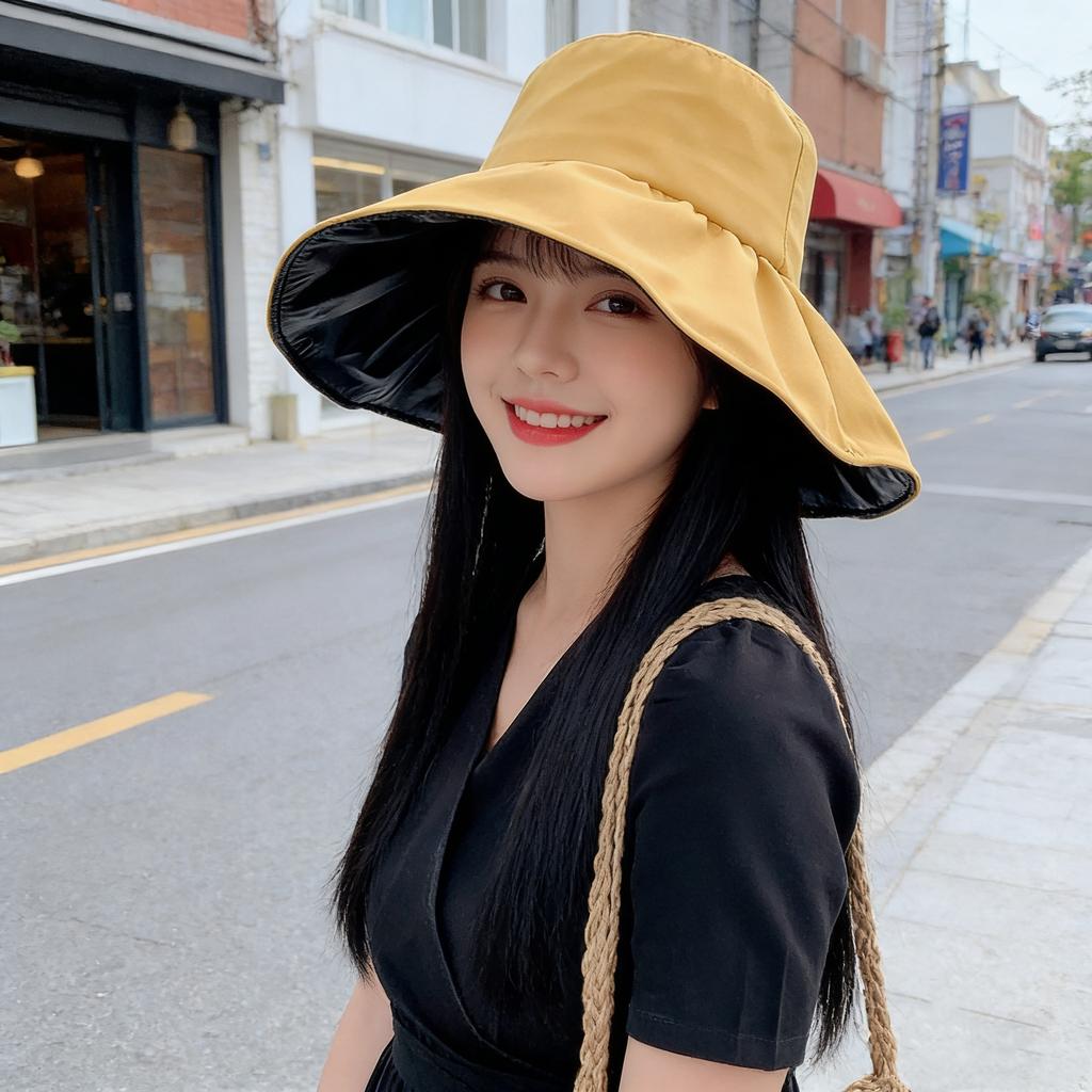 Summer sun protection hat women's versatile double-sided with large brim bucket hat outdoor UV protection travel visor
