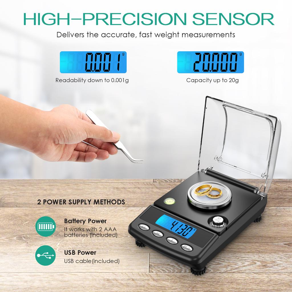 20g High Precision Professional Milligram Scale 0.001g Electronic Jewelry Scales Digital Pocket Scale Electronic Balance Scale