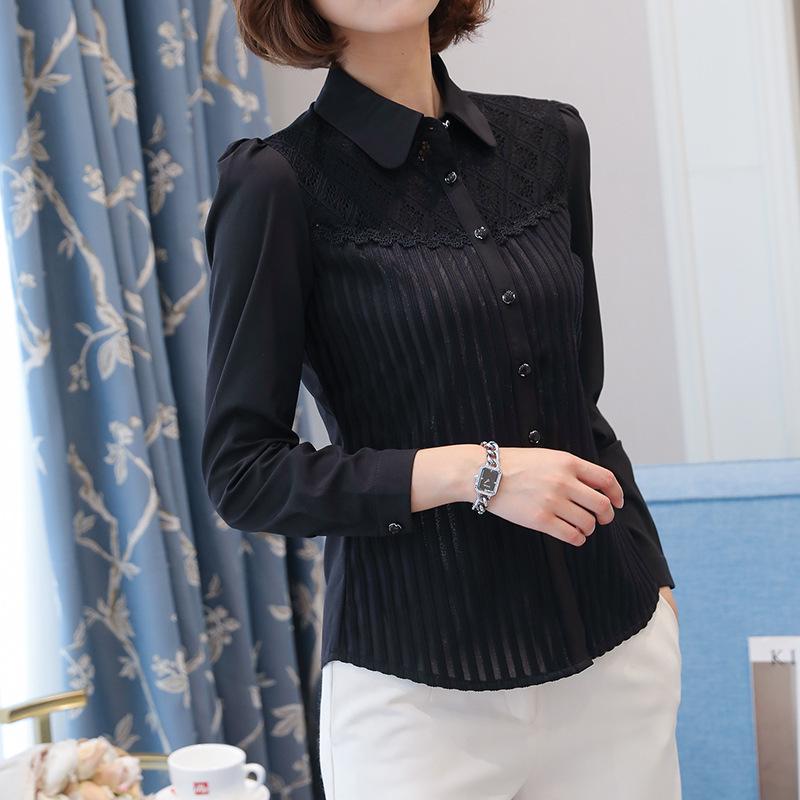 

Женская повседневная шифоновая рубашка с длинным рукавом, облегающая, универсальная, весенняя L