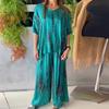 Summer Casual Vintage Printed O Neck Short Sleeve Shirt Wide Leg Pants Suit Women Two Piece Set Comfortable Outfits