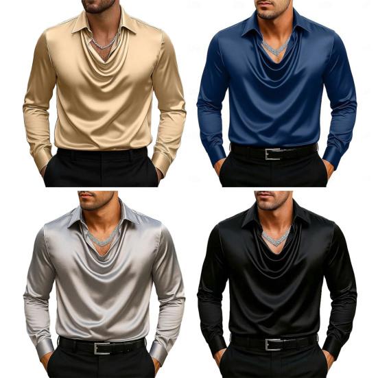 Men's Tops Long Sleeve Turn-Down Collar Soft Breathable Polyester Shirt for Beachwear Daily Office Party