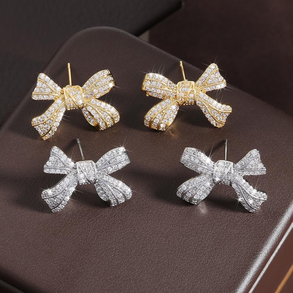 ZAKOL Romantic Bowknot Women Stud Earrings Full Paved Shiny Crystal Zircon Delicate Accessories Fashion Earring Zircon