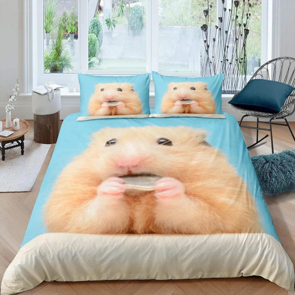 3D Pattern Hamster Bed Cover King Dimension Queen Size Size Lovely Guinea Pig Sleep Bedding Collection for Kids Teens Adults Family Pet Animal 2/3pcs