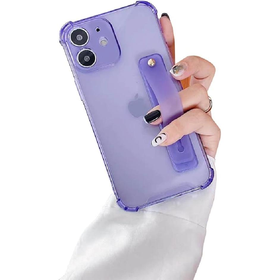 siduater Strap Holder Case for 6.1" iPhone 12 with Wristband Kickstand, Clear Soft TPU Protective Shockproof Bumper Cover, Adjustable Hand Grip Loop