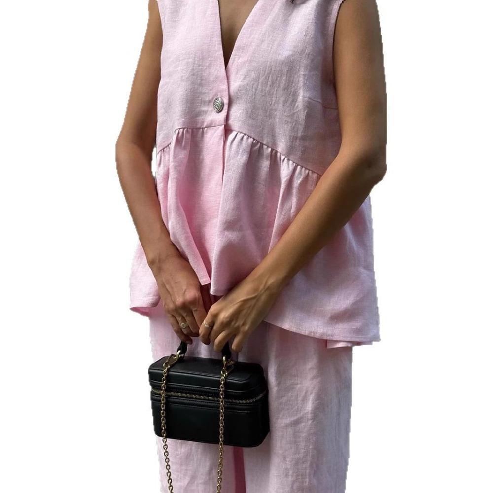 Women's V-Neck Solid Colour Sleeveless Top Vest Trousers Set