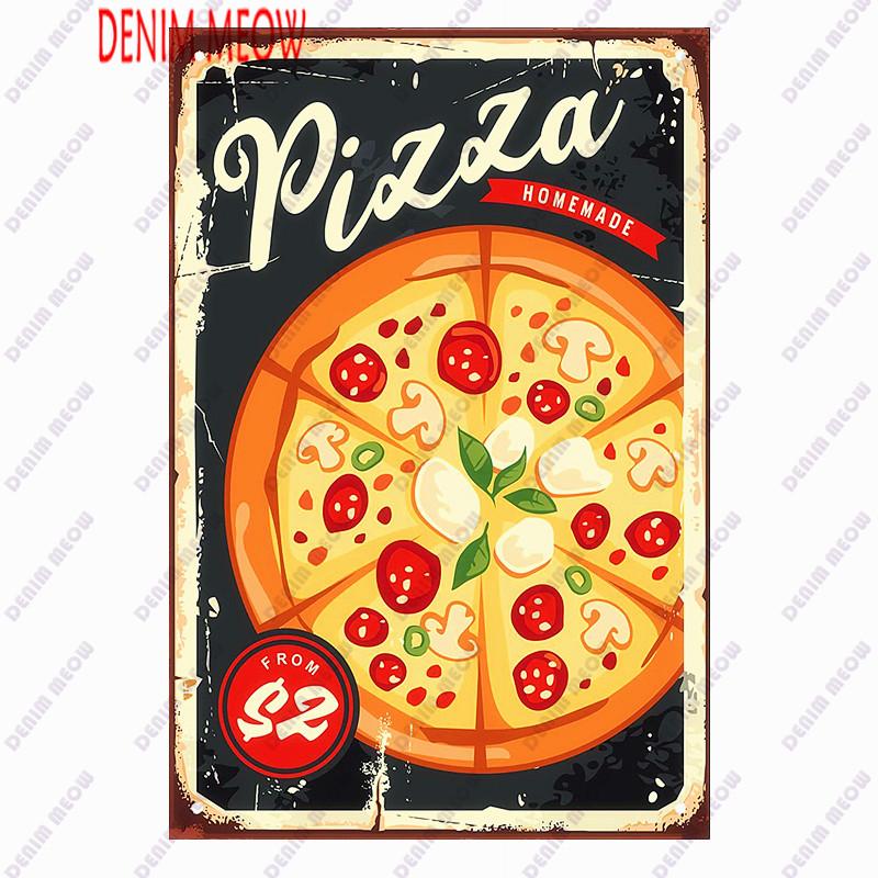 Pizza Metal Sign Plaque, Vintage Fast Food Tin Sign, Ice Cream Wall Decor, Hot Dog for Kitchen, Diner Bar, Bread Room Decor, WY4