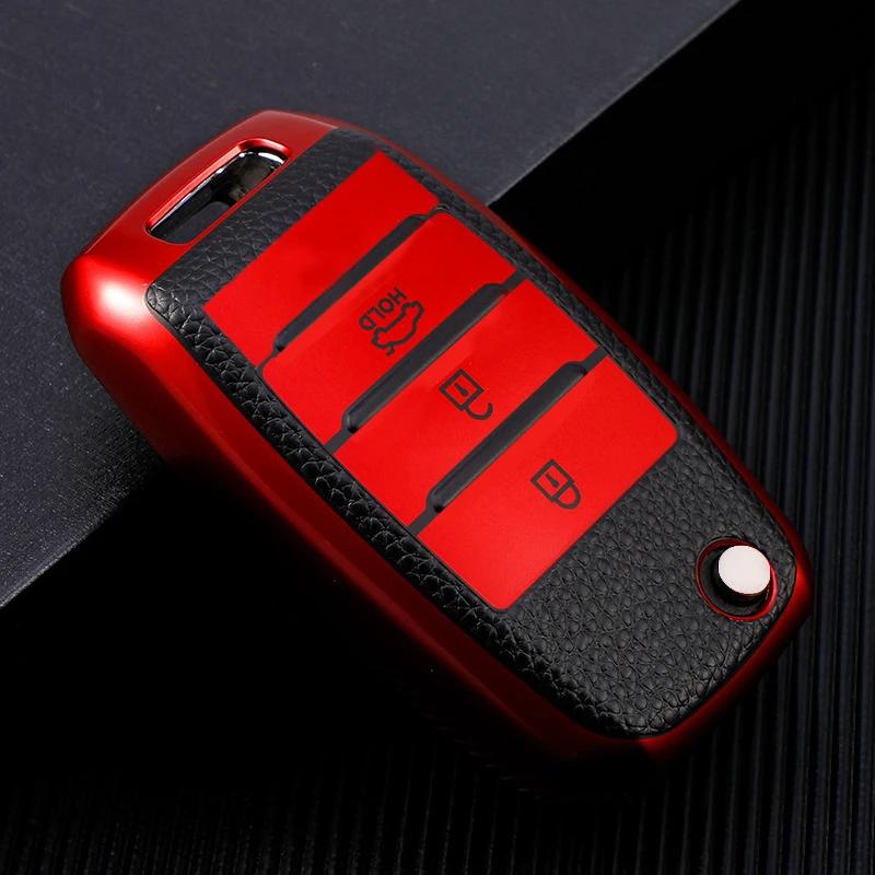 

Чехол для автомобильного ключа из ТПУ и кожи с 3 кнопками для Kia Rio 3 K2 Ceed Cerato K3 Sportage 4 Picanto K5 Optima Sorento Forte Stinger 2017 2018 красный