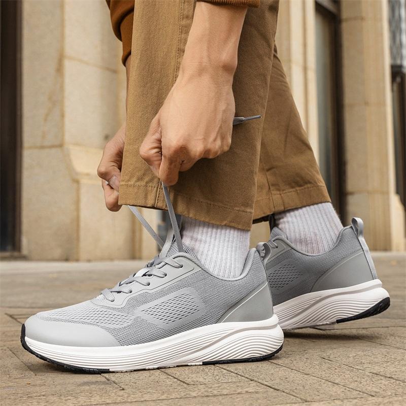 Men Wide Toe Box Running Shoes Knitted Mesh Casual Sneakers Thick Sole Breathable Lightweight Athletic Footwear for Jogging