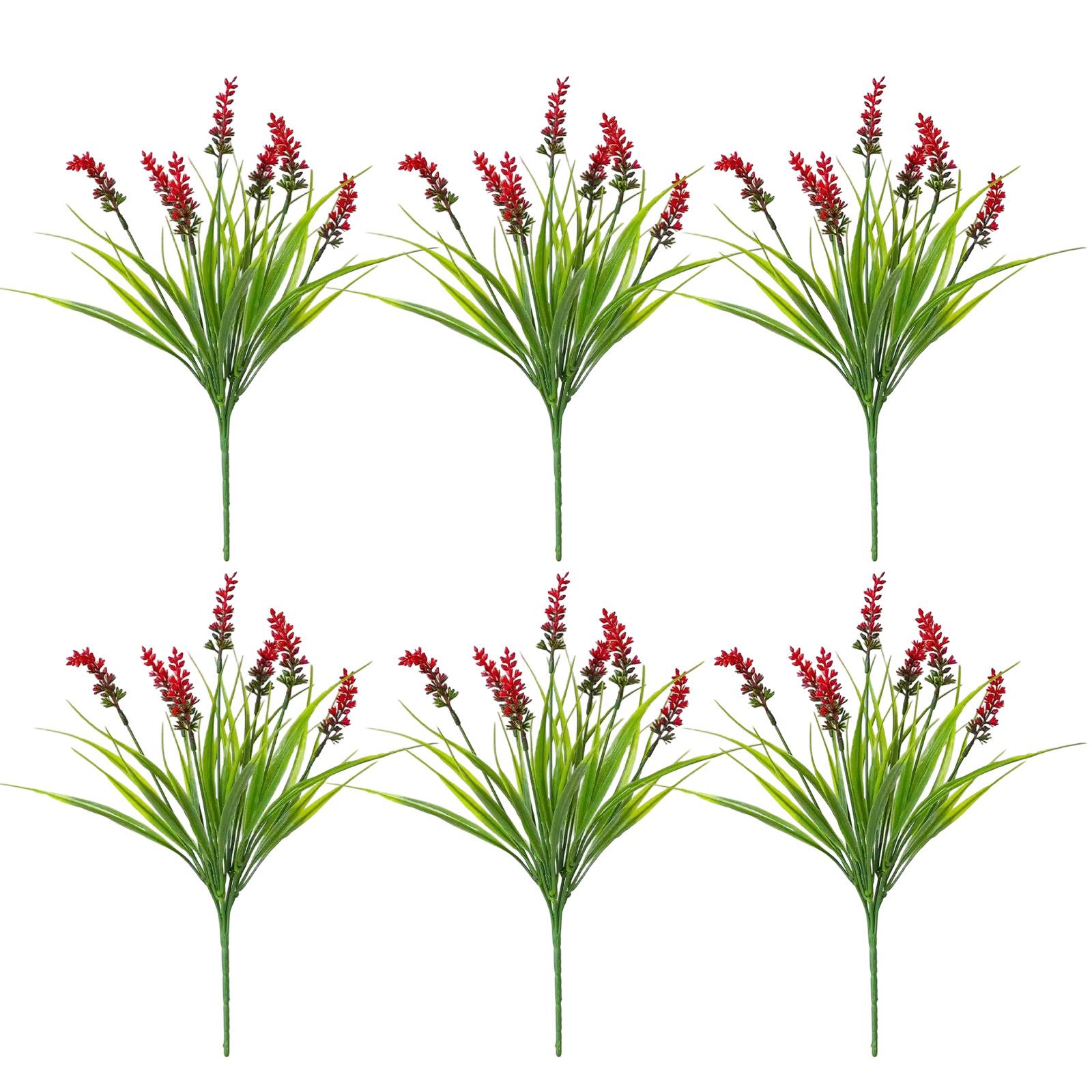 

Der Rose 6pcs Bundles Artificial Plants Outdoor Fake Lavender Flowers UV Resistant Faux Plants Monkey Grass one size