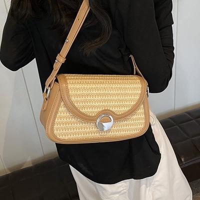 2025 New Niche Texture Underarm Bag Retro Fashion Contrasting Color Shoulder Messenger Bag Straw Shoulder Bag