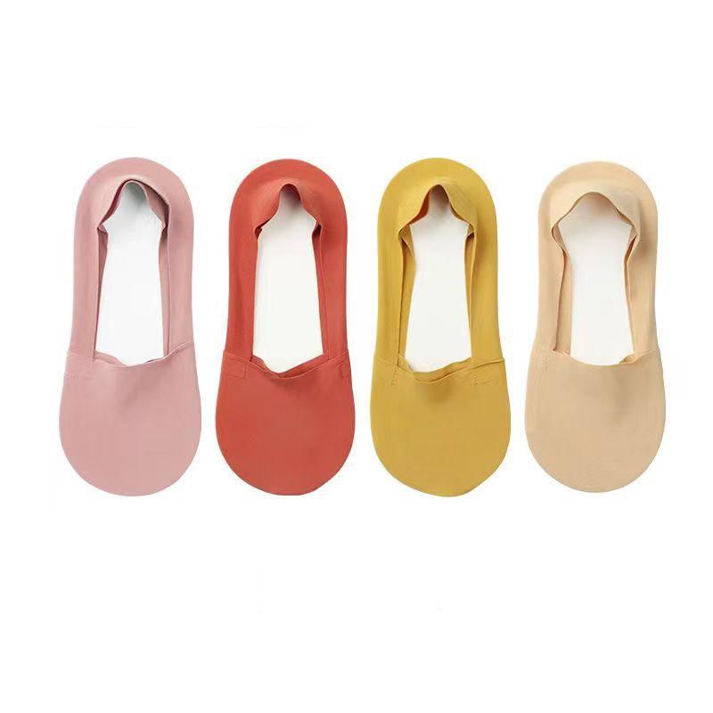 4 Paar Damen Flache Unsichtbare Eis-Seide Bootssocken Bonbonfarben Dünn Atmungsaktiv Silikon Rutschfest Baumwollsocken