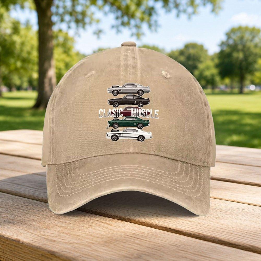 Classic Muscle Car Washed Baseball Cap Unisex Dad Hat Retro Sports Casual Fashion