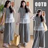 2026 Summer Maternity Casual Two-Piece Set: Korean Patchwork T-shirt + Plaid Wide-Leg Pants