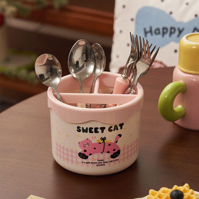 Cute Cartoon Makeup Brush Holder Divided Desktop Storage Organizer For Lipstick Cosmetic Pen Stationery Organizing