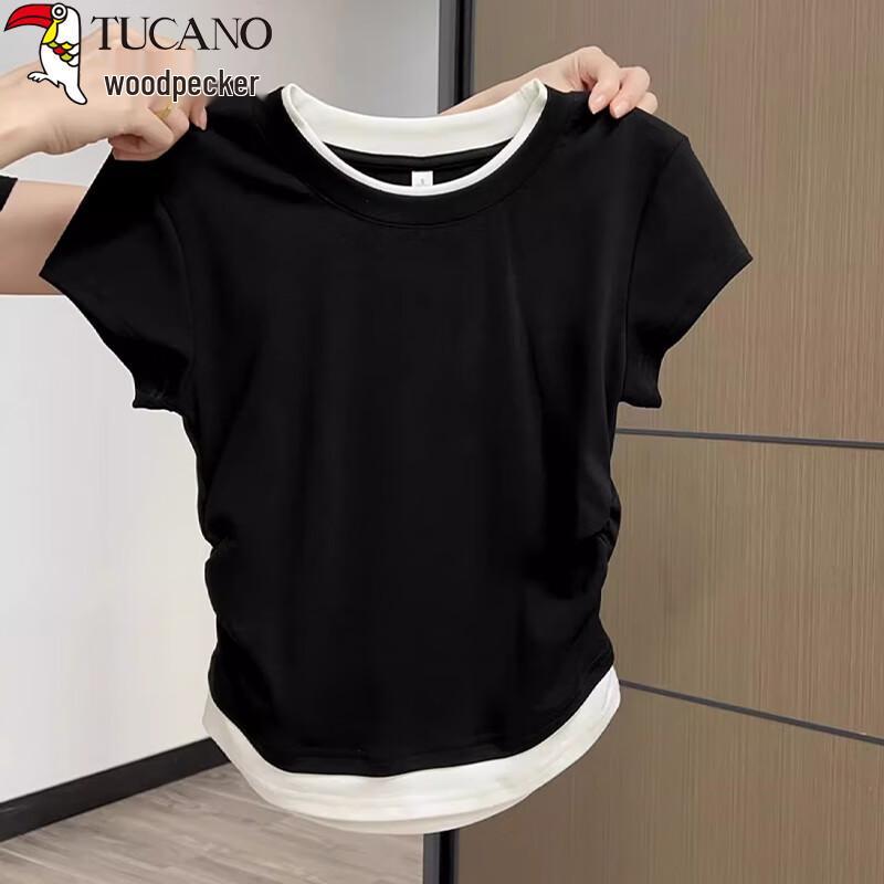 Women s Contrasting Pleated Waist Slim Fit T-Shirt XL