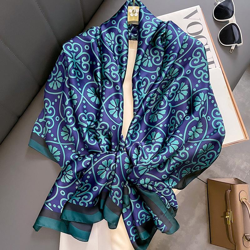 1116 Korean version of fashion simulation silk temperament long silk scarf women's autumn and winter warm scarf dual-purpose shawl spring and autumn