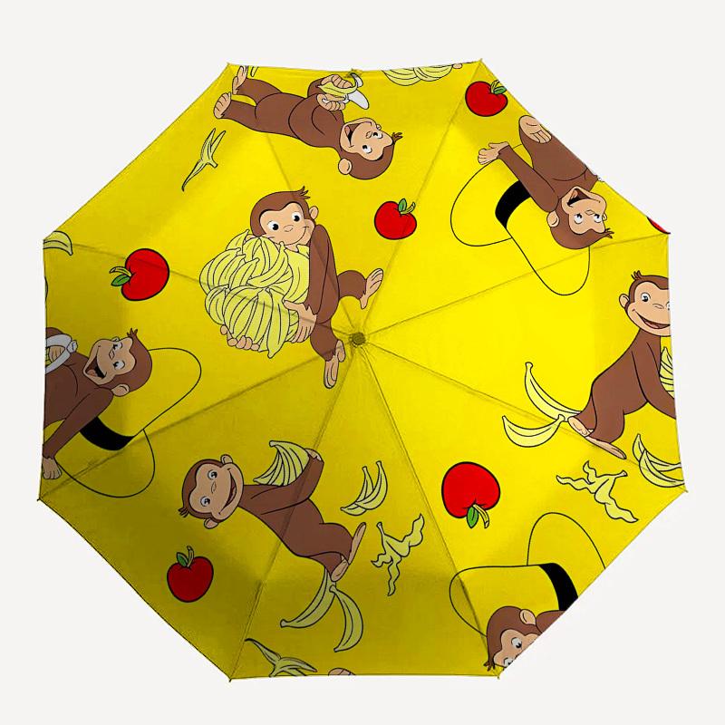 Curious George, Bananas Automatic Opening and Closing, 8 Rib Structure Portable Umbrella, Suitable for Men and Women In All Seasons Perfect