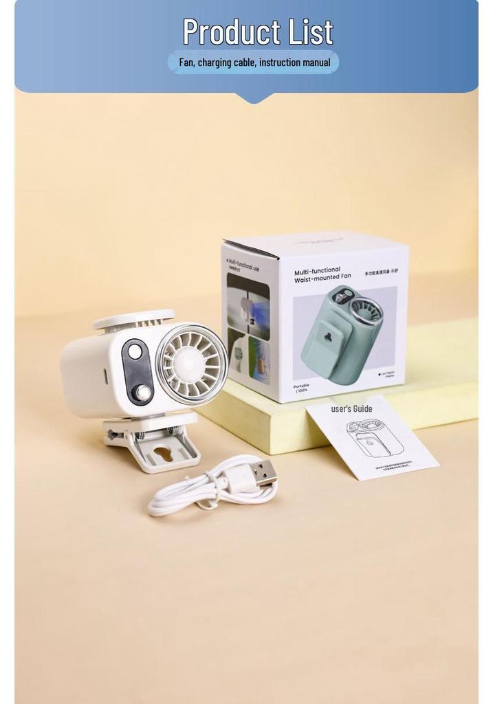 2026 Portable USB Charging Waist Clip Fan for Outdoor Sports & Travel