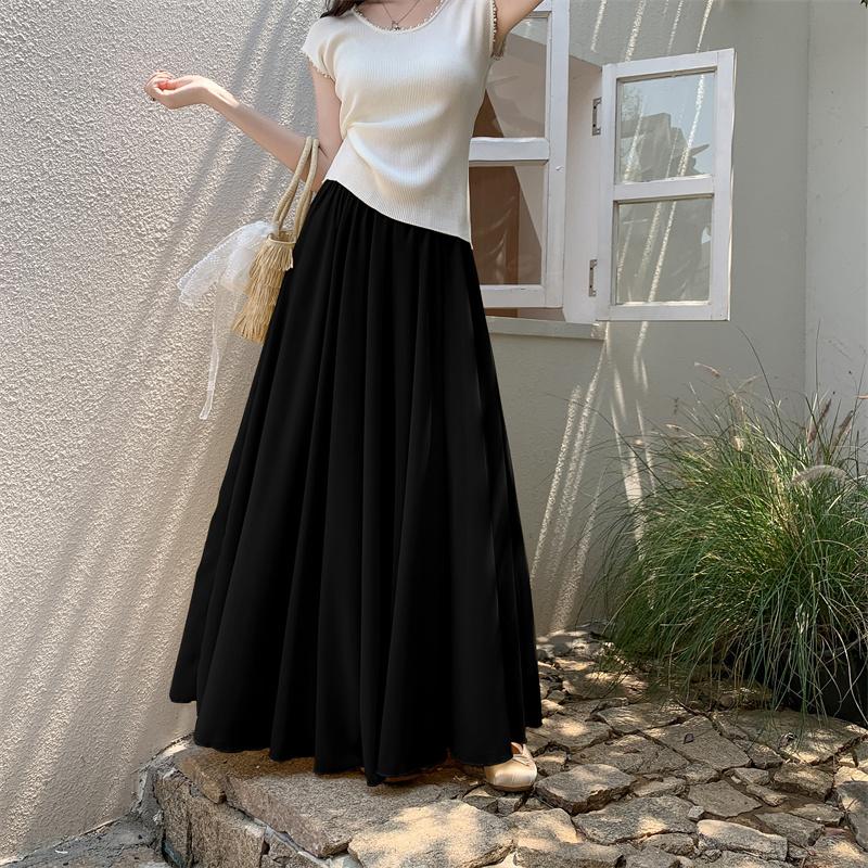 

Summer Beach Vacation Skirt Women s Chiffon A-Line Maxi Skirt High Waist Flowy Hem with Elegant Drape & Wide Silhouette S чёрный