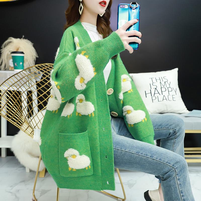 Winter Autumn Sweater Women Sweater Winter Color Matching Animal Pocket Cartoon Sheep Loose Women Cardigan Women