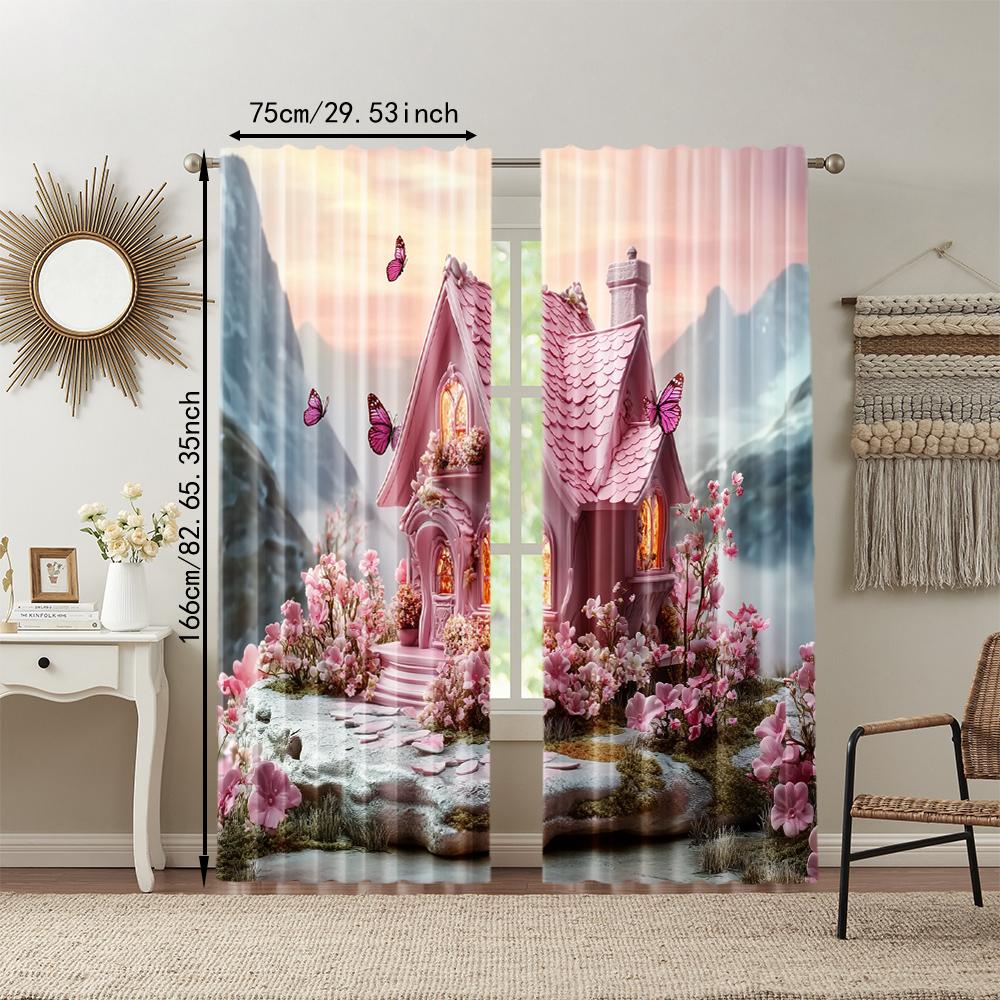 2 st, mångsidiga polyester transparenta gardiner för heminredning Alla hjärtans dag Romantiska för användning i sovrum och vardagsrum