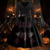 Women's Vintage V-Neck Long Sleeve Swing Dress with Halloween Print for Party Costume
