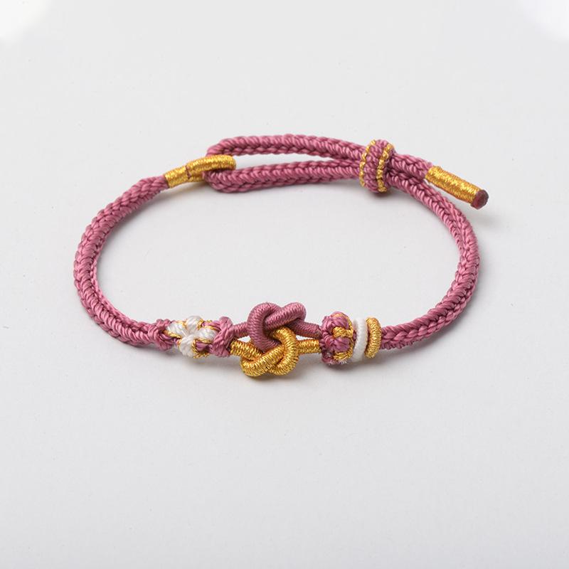 Handmade Red Rope Bracelet with Gold Pendant - DIY Semi-Finished Concentric Knot for Couples