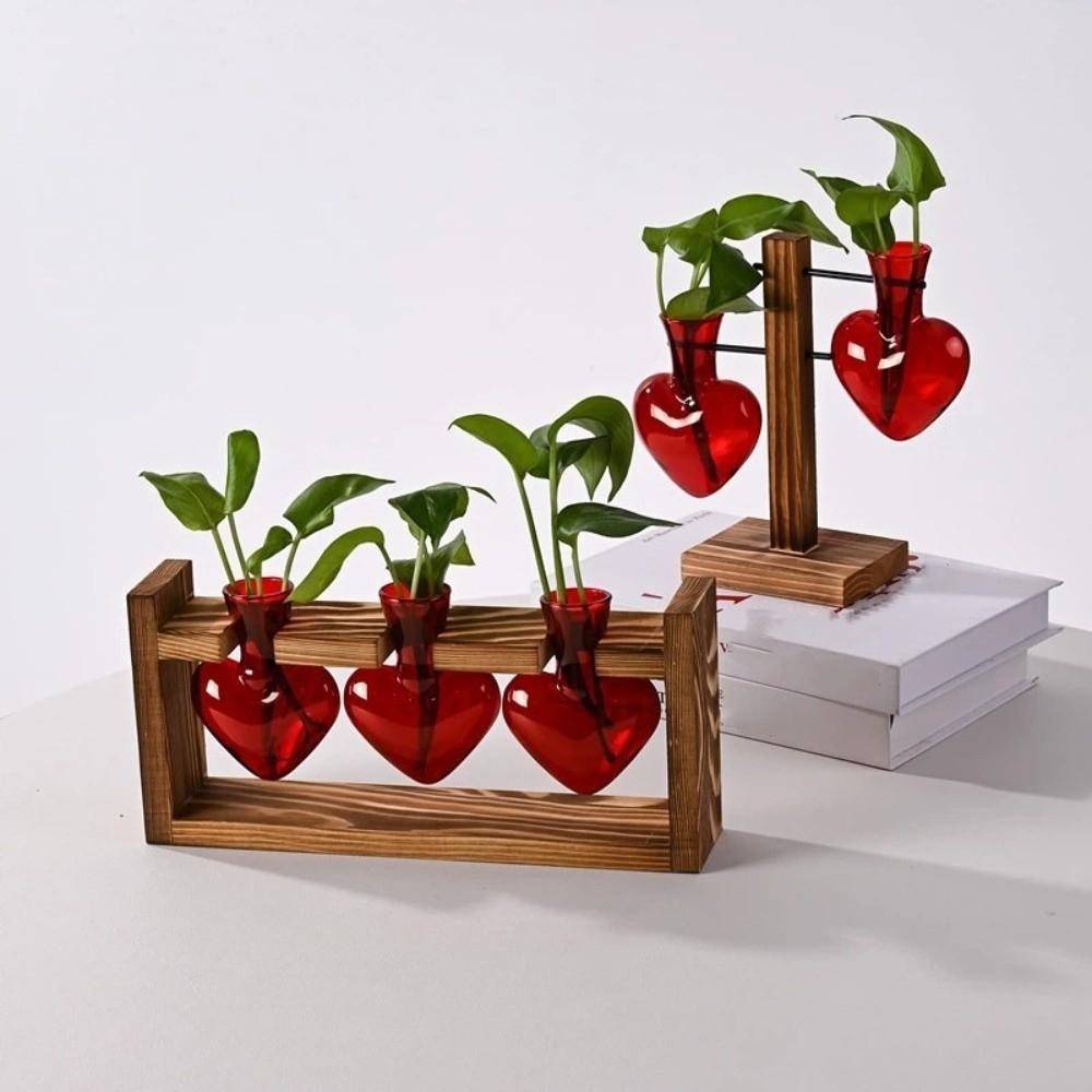 Transparente Hydroponik-Pflanzenvase Holzständer Holzrahmen Vase Pflanzenliebhaber Geschenk