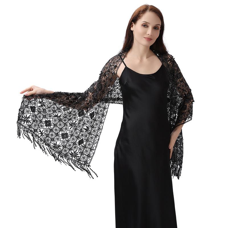 50*180cm with Fringed Women's Sparkling Sequin Lace Deco Scarf, Shawl Wraps For Evening Dress Mesh Shawls Capes For Party