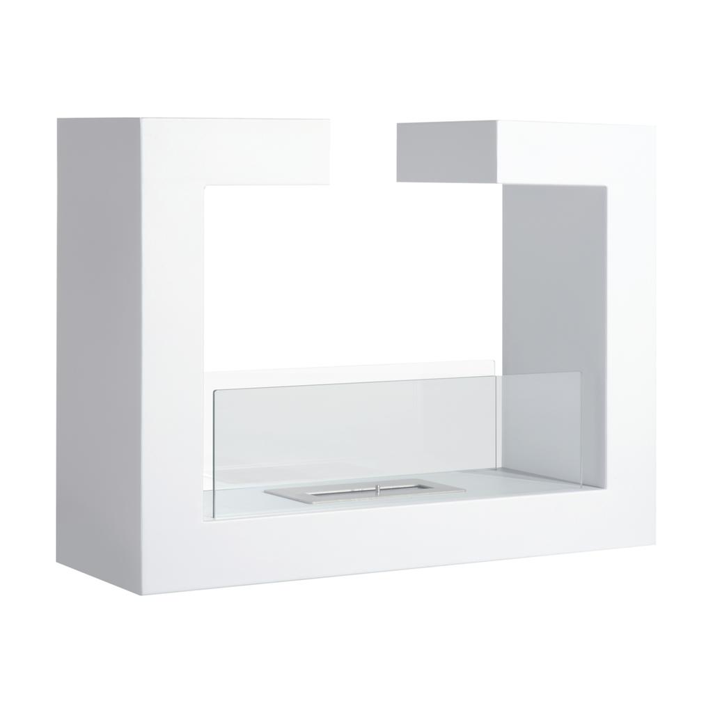 Tisch-Bioethanol-Kamin 2000W aus Edelstahl Geruchlos mit Glas 78 x 25 x 58 cm Weiß