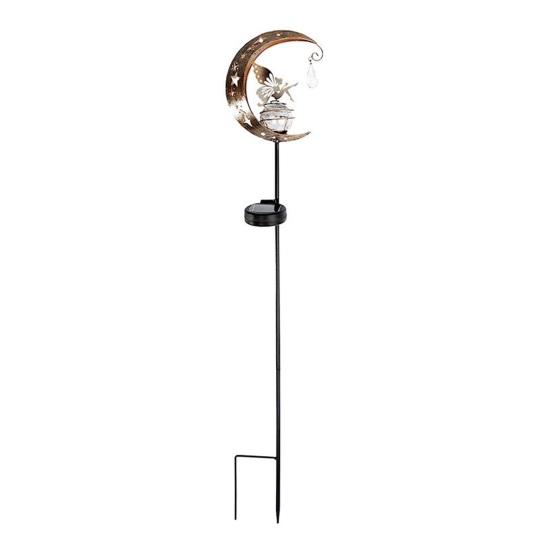 Hummingbird Moon Solar Light, Metal Crescent with Crackle Glass Ball Garden Stake, Solar Pathway Light for Yard Patio Lawn Outdoor Decor 1pc C