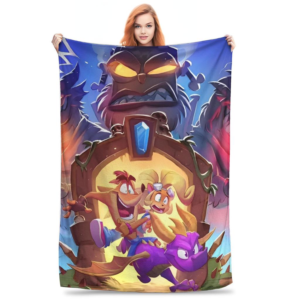 Superweiche Crashs Bandicoots Cartoon-Kuscheldecke Premium Flanell-Fleece Leichte Videospiel-Bettdecke Gemütliche Tagesdecke