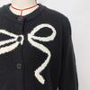 New solid color sweet anti-aging bow round neck jacquard sweater knitted sweater cardigan for women 3558 KTB