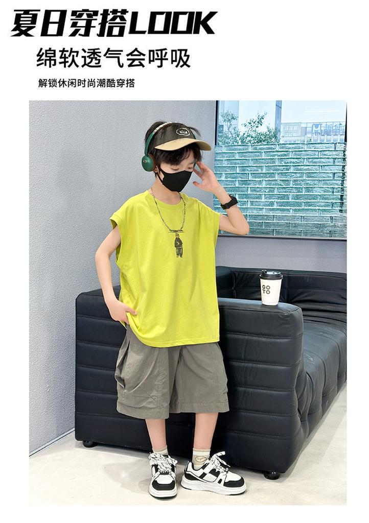 Children's clothing boys' summer sleeveless set 2026 new summer mid size children's sports vest summer style cool and fashionable