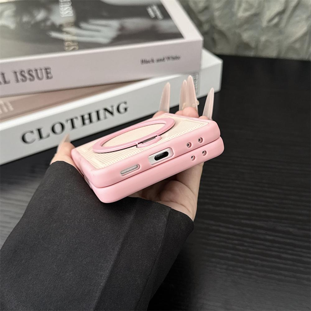 For Magsafe Magnetic Bracket Phone Case Texture PU Leather for Samsung Galaxy Z Flip 7 6 5 4 3 5G Hard Shell Shockproof Cover
