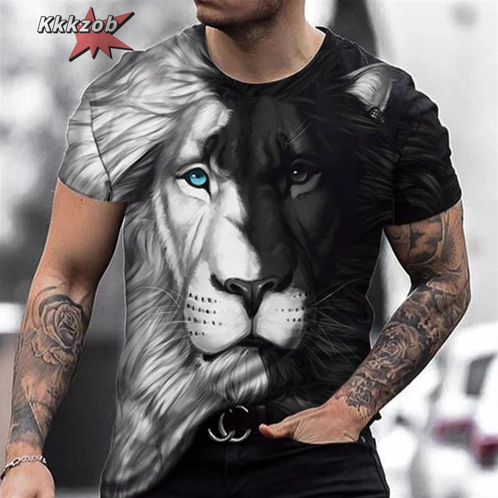 

Летний топ с круглым вырезом и 3D-принтом свирепого тигра и льва, модная повседневная мужская футболка с коротким рукавом XS