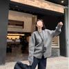 2025 Gray Embroidered Knit Cardigan Coat for Women - Autumn/Winter Loose, Thick, Relaxed Style