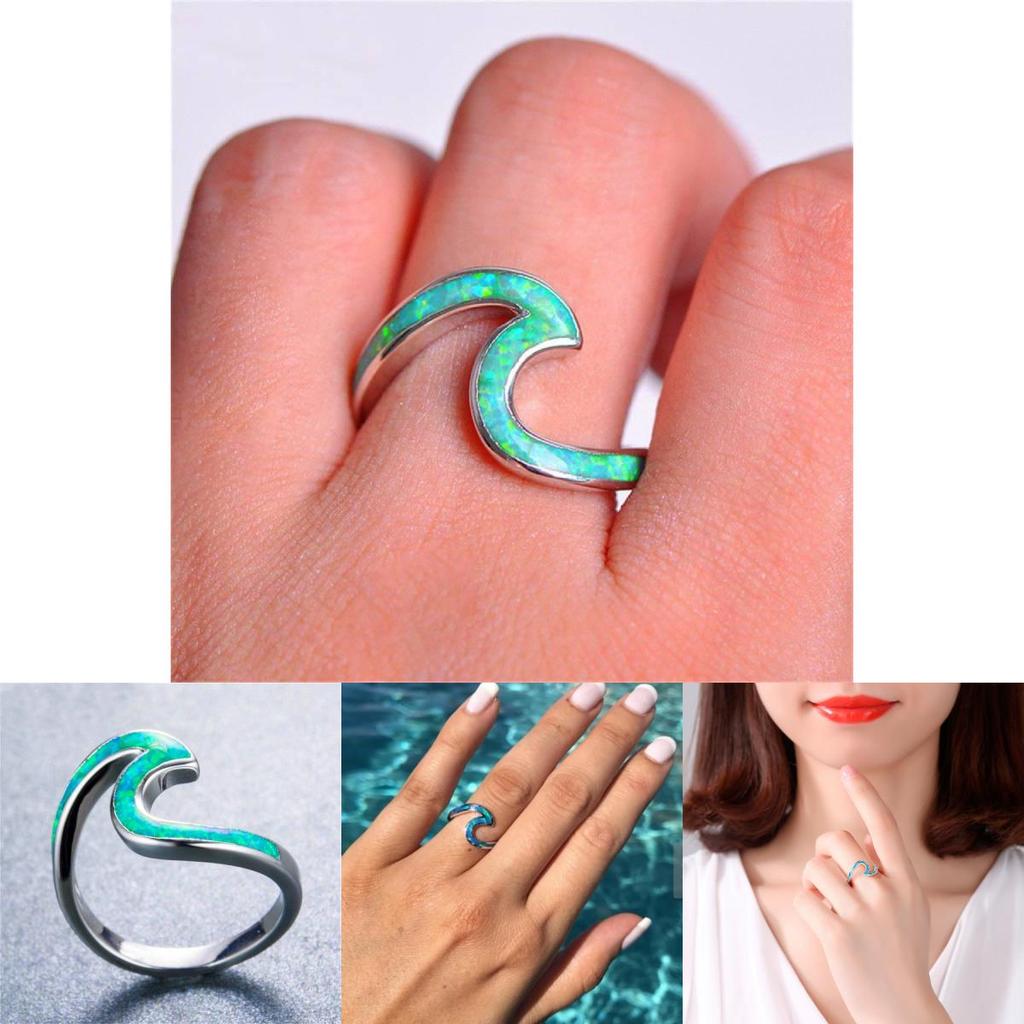 Premium Quality Wavy Ring With Trendy Geometric Design In White And Green Colors