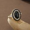 Fashionable Black Oval Inlaid Zircon Women's Ring, Suitable for Brides' Engagement Jewelry, Banquet Party Accessories and Gifts